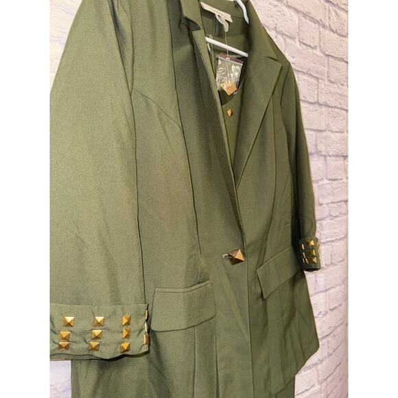 Roaman's 2 PC Olive Green Gold Beading Tank Midi Dress and Jacket NWOT SZ 22W - Picture 2 of 6